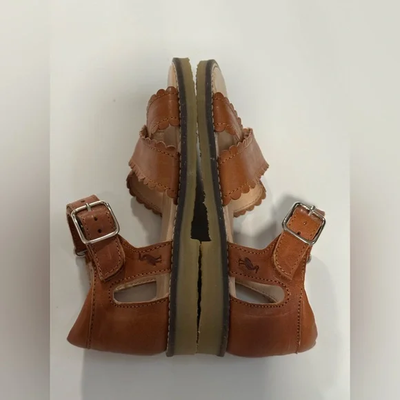 Petit Nord Little Girl’s Scalloped Leather Sandals Cognac Size EU 26 - Picture 5 of 9